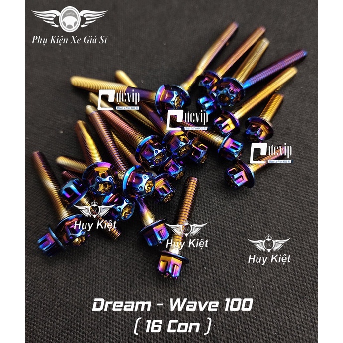Bộ Ốc Lốc Máy Salaya Inox 304 Xi Titan Đúc Đặc Cho Dream, Wave 100 (16 Con) MS5182