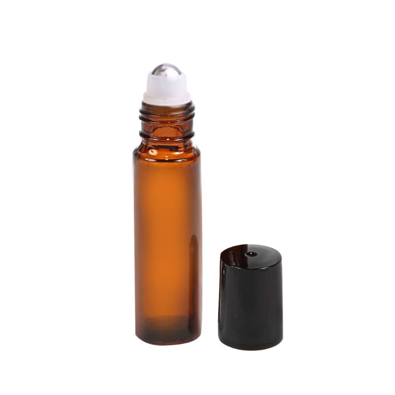 Chai Thủy Tinh Màu Hổ Phách 10ml Kèm Con Lăn Bằng Thép Không Gỉ