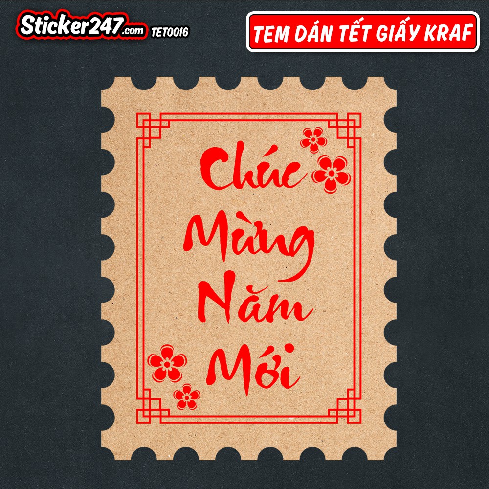 Tem Tết Hình Con Tem 𝑭𝒓𝒆𝒆𝒔𝒉𝒊𝒑 Chữ Chúc Mừng Năm Mới - Decal Giấy Kraft Vintage Sang Trọng, Trang Trí Tết - TET18
