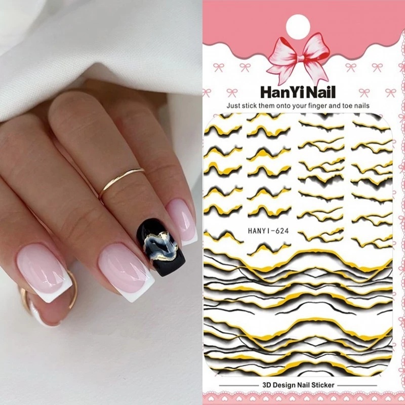 1 Tờ Nhãn Dán Trang Trí Móng Tay Tự Dính Họa Tiết Đường Kẻ 3d Màu Đồng Thời Trang DIY