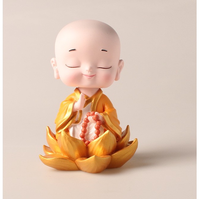 Tượng chú tiểu ngồi đài sen trang trí taplo ô tô,bàn làm việc may mắn bình an