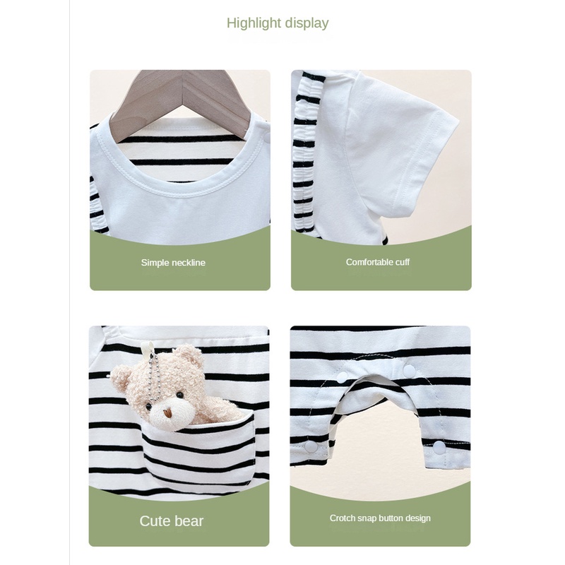 Bộ Áo Liền Quần Ngắn Tay Cổ Tròn Giả Hai Lớp In Hình Gấu Thời Trang Mùa Hè Cho Bé Trai Và