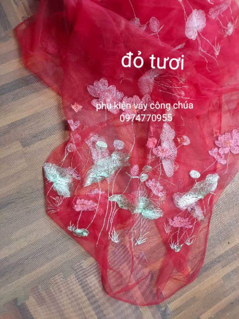 Voan lưới thêu hoa sen