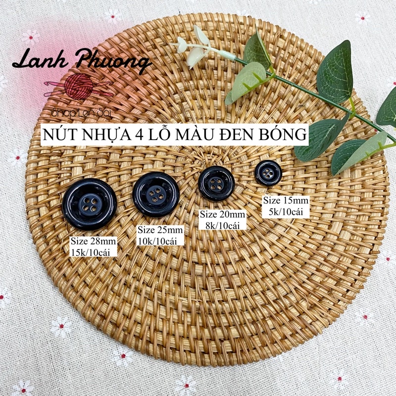 Nút Áo Nhựa Đen Bóng 4 Lỗ (set 10 cái)