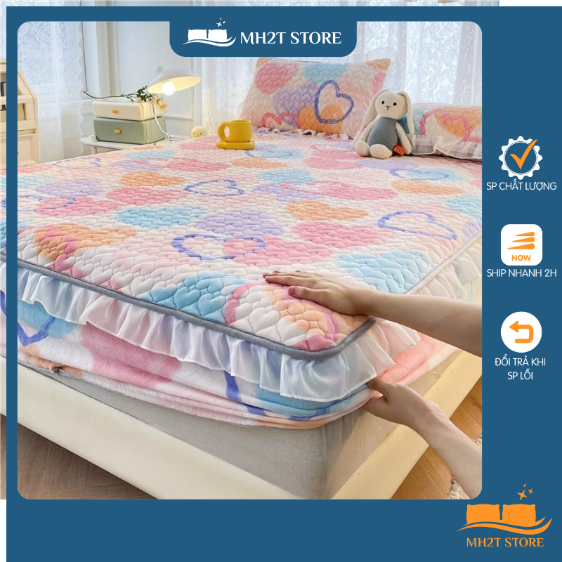 Ga gối thảm Nỉ trần bo chun viền ren SHOP MH2T STORE