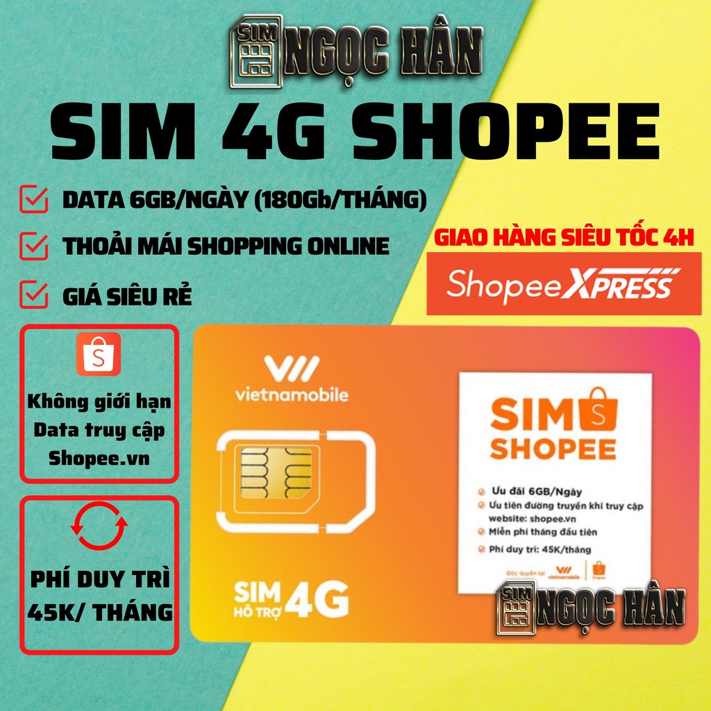 Siêu Thánh Sim 4G Vietnamobile Shopee - Gói Cước Trọn Đời/ Siêu Thánh Up - 180GB DATA - 6GB/NGÀY - SIM NGỌC HÂN