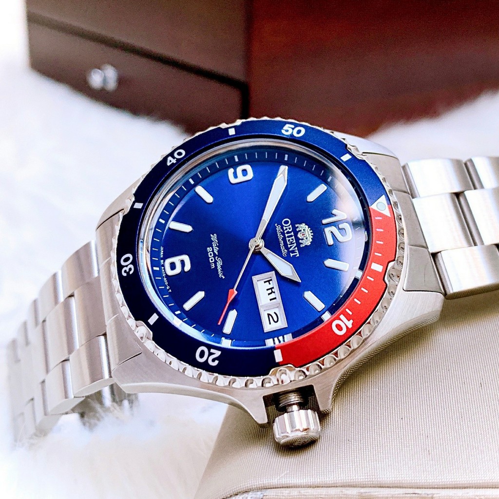 Đồng hồ Nam chính hãng Orient Mako 2 Pepsi FAA02009D9 Automatic Mặt xanh,Lịch ngày,Vòng bezel-Máy cơ-Dây thép-Size 41mm