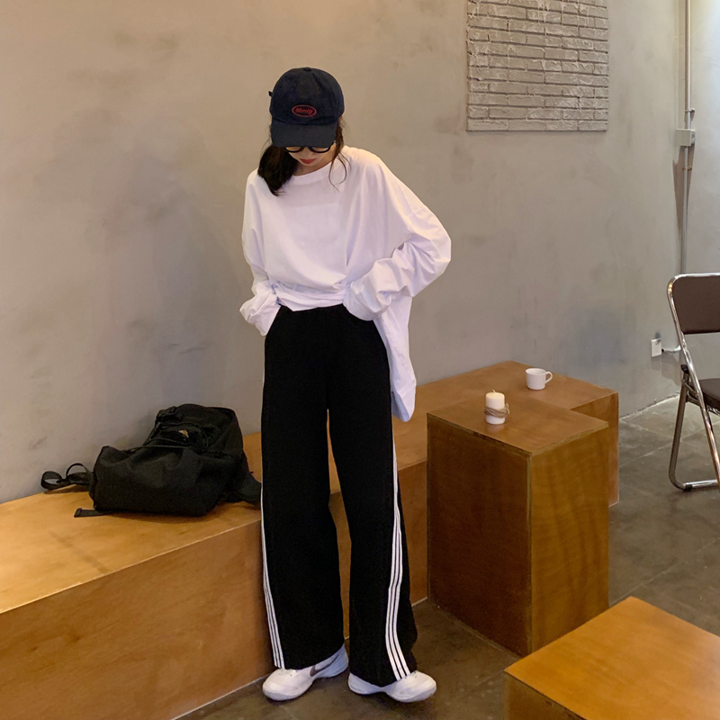 Xiaozhainv Quần Thể Thao Nữ Lưng Cao Dáng Rộng Phong Cách Hàn Quốc