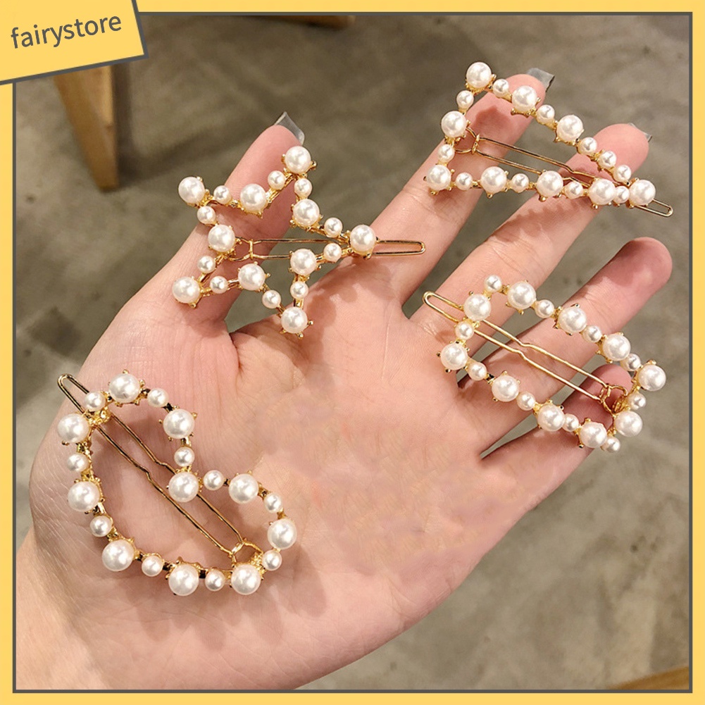 Kẹp tóc hình lá đính ngọc trai giả thanh lịch dành cho nữ