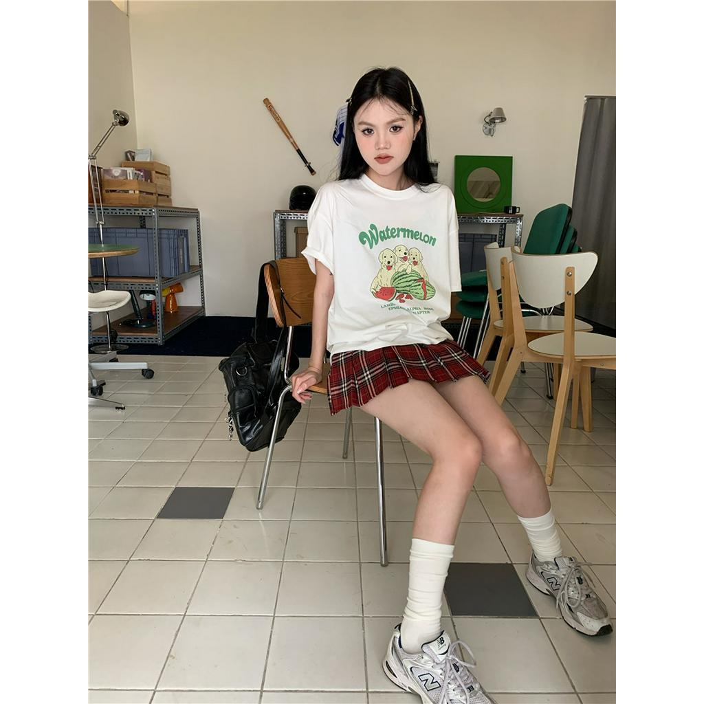 Áo Thun Dáng Rộng Tay Ngắn In Hình Chú Chó Vui Nhộn Dễ Phối Đồ 63688