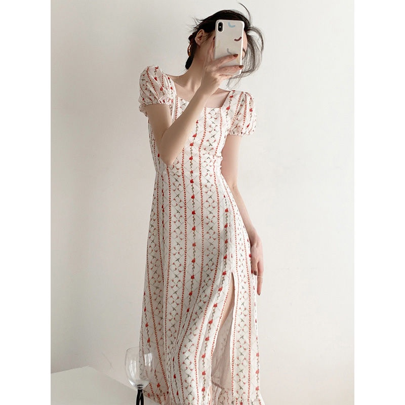 Đầm Cổ Vuông Tay Phồng Màu Trắng Thời Trang Mùa Hè Xinh Xắn Cho Nữ