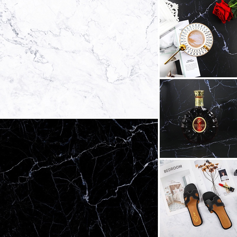 Phông nền chụp ảnh sản phẩm vân đá đen trắng 3D 57x87 cm 2 mặt-2M010