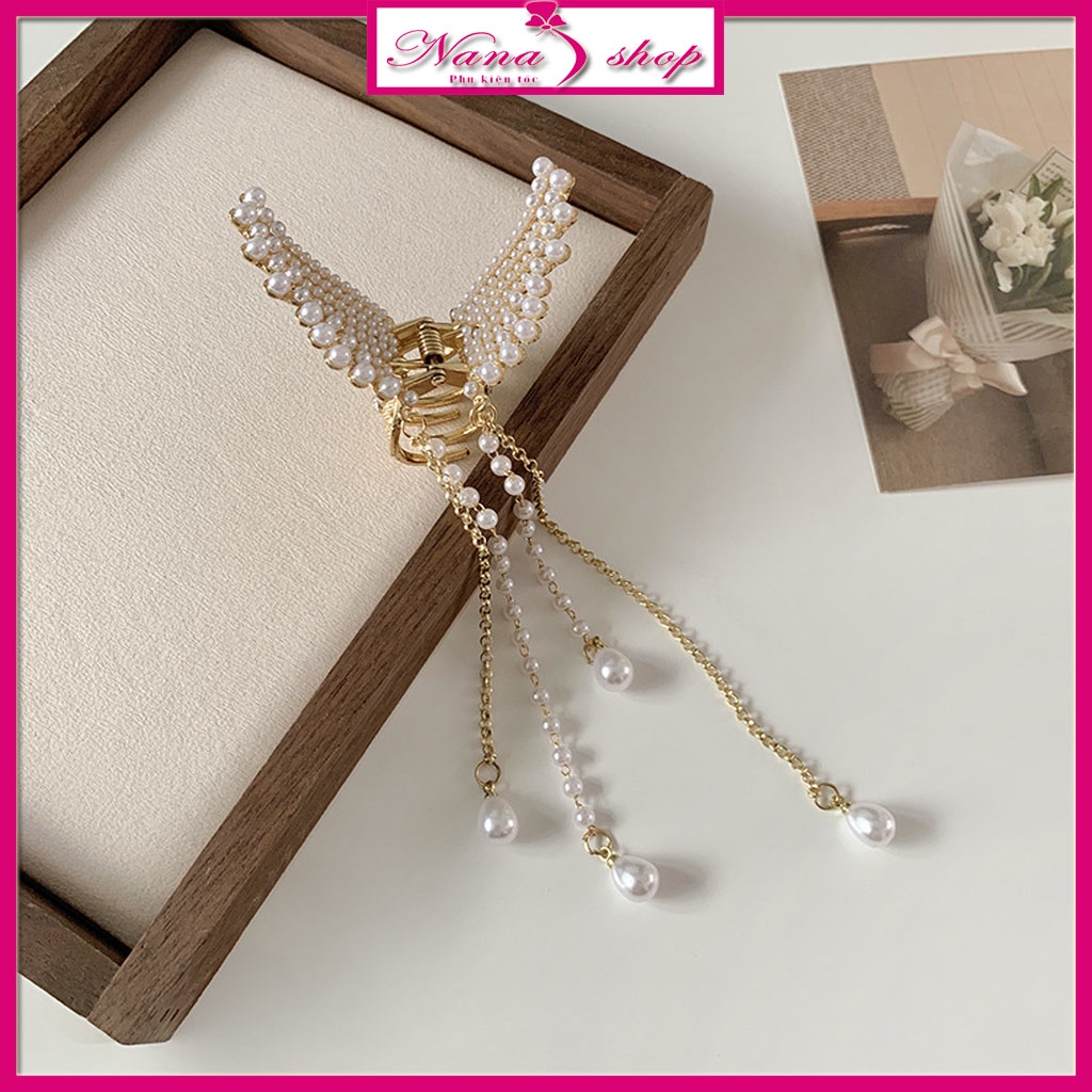Kẹp tóc hình con bươm bươm' đính đá ngọc trai nhân tạo tua rua đẹp cao cấp sang chảnh cho nữ phong cách Hàn Quốc 2022
