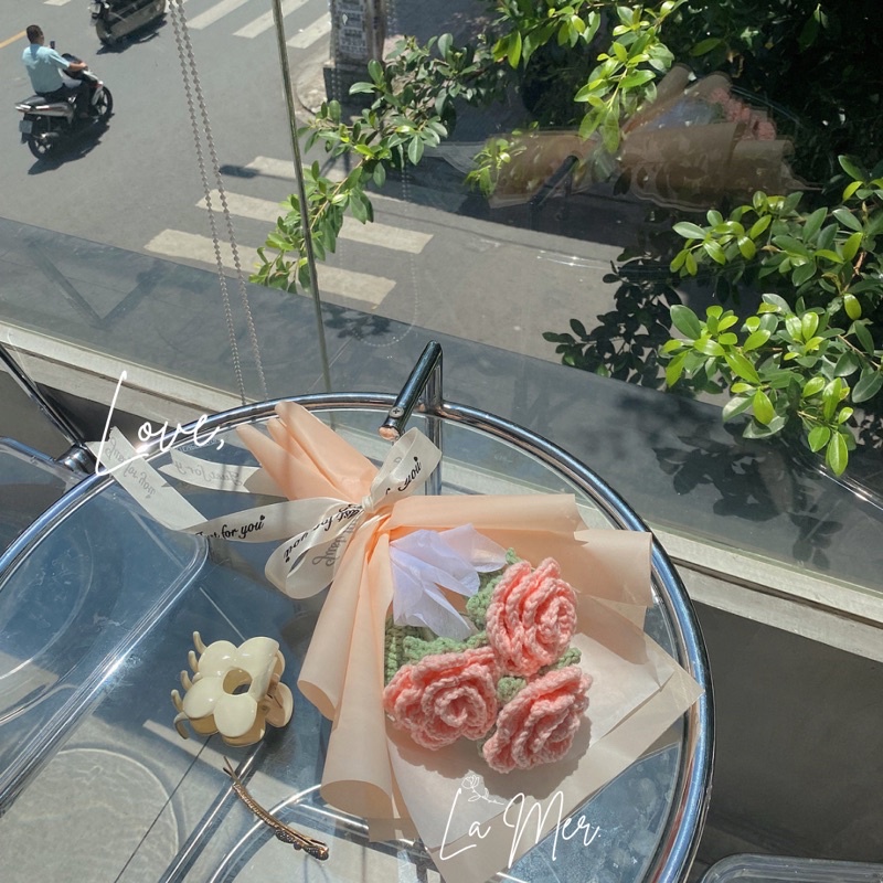 Bó hoa hồng len handmade LaMer, hoa tặng 20/10| 8/3 quà tặng người yêu, tặng người thân, quà valentine