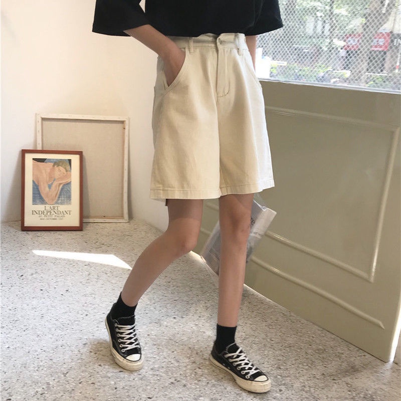 Quần Short Denim Lưng Cao Ống Rộng Phong Cách Hàn Quốc Thời Trang Mùa Hè Cho Nữ