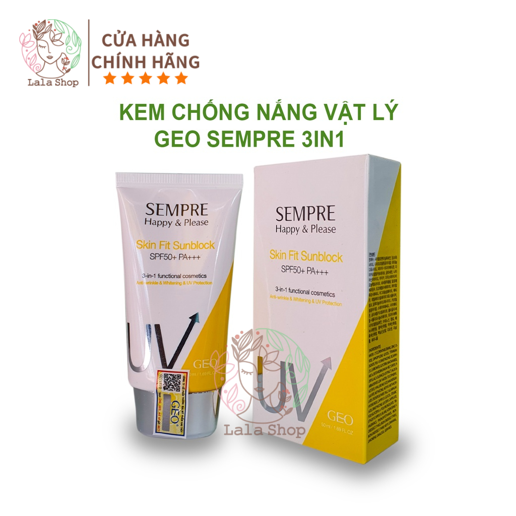 Chính hãng - Kem chống nắng vật lý nâng tông GEO SEMPRE SPF50+, PA+++