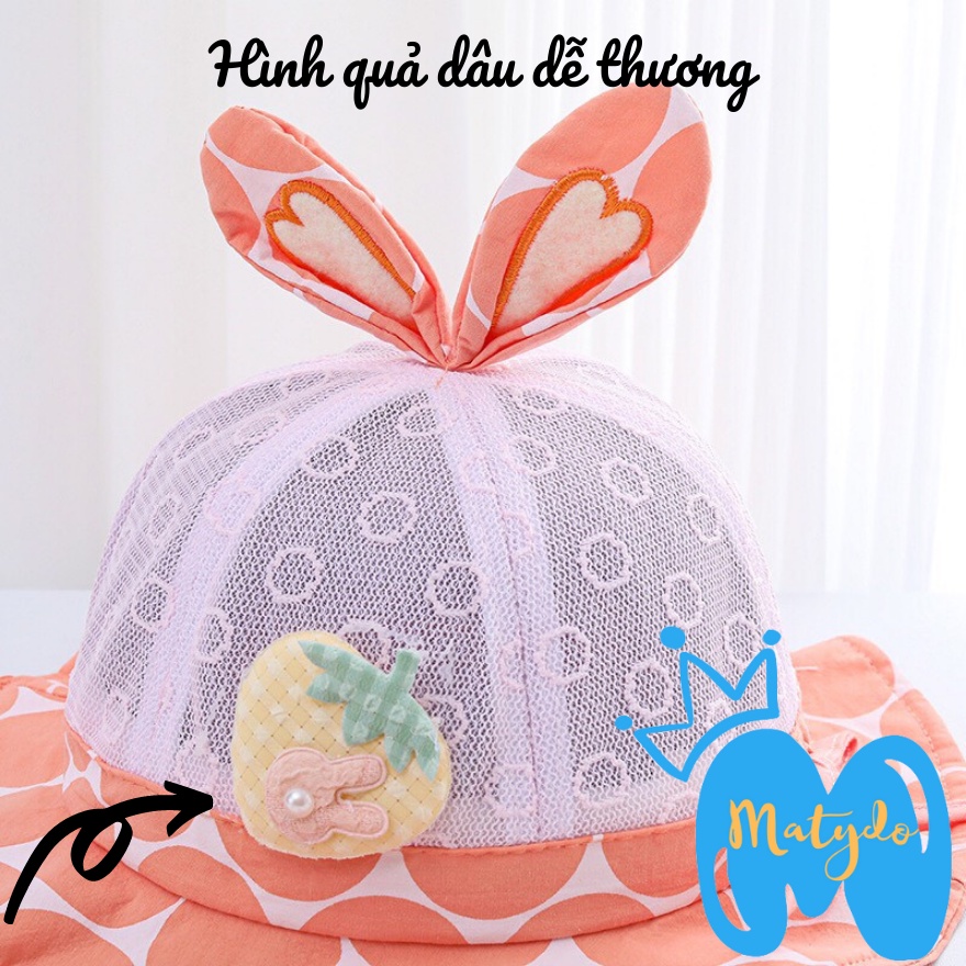 Mũ cho bé trai bé gái MATYDO rộng vành trẻ em hình dâu lưới có dây rút điều chỉnh đáng yêu phụ kiện mũ nón