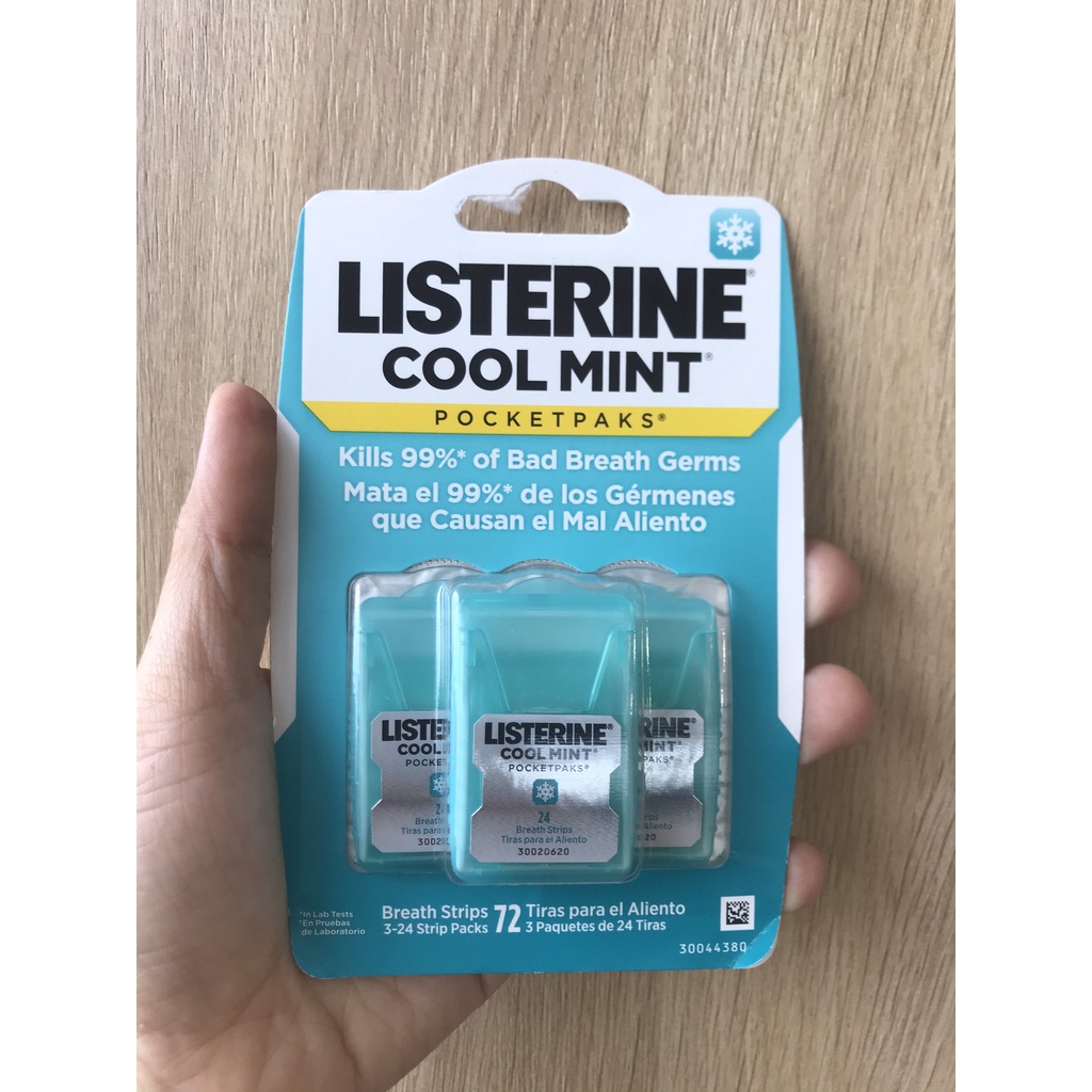 Giấy ngậm thơm miệng Listerine Cool Mint Diệt Khuẩn (24 miếng x 3 Hộp)