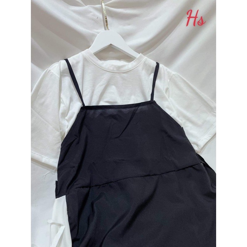 Sét váy trắng yếm đen nơ bụng