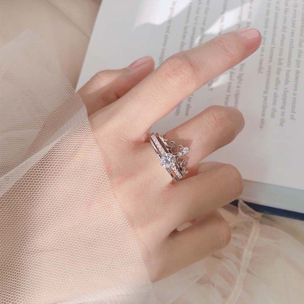 Nhẫn Đeo Tay Kim Loại Hình Vương Miện Đính Đá Zircon 2 Trong 1 Cho Nữ