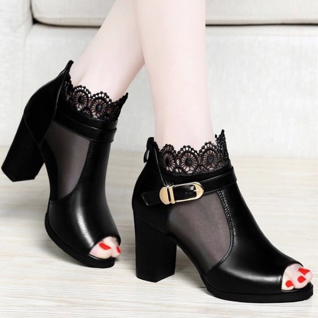 Giày boot hở mũi cổ lưới hoa 6 phân kèm ảnh thật bao đẹp y hình | BigBuy360 - bigbuy360.vn