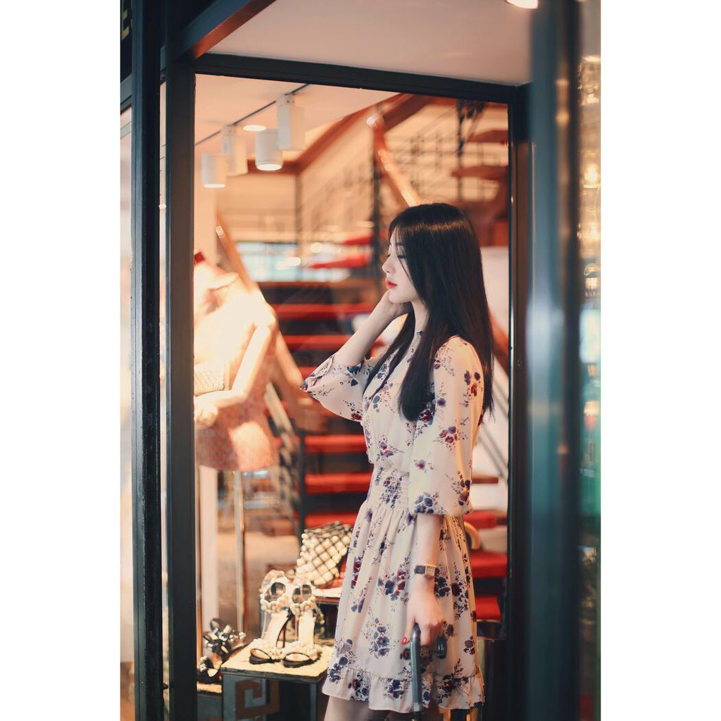 Váy vintage nữ tay dài dáng ngắn hoa nhí, Đầm hoa nhí ulzzang chất voan Hàn Quốc - Roxie | BigBuy360 - bigbuy360.vn