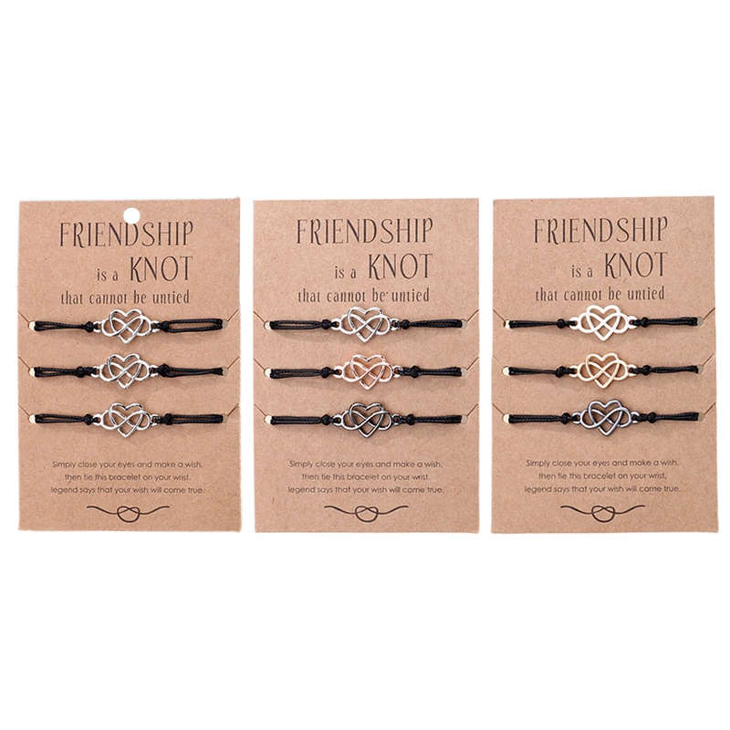 Set 3 Vòng Đeo Tay Dây Đan Phối Họa Tiết Trái Tim Thời Trang Đơn Giản