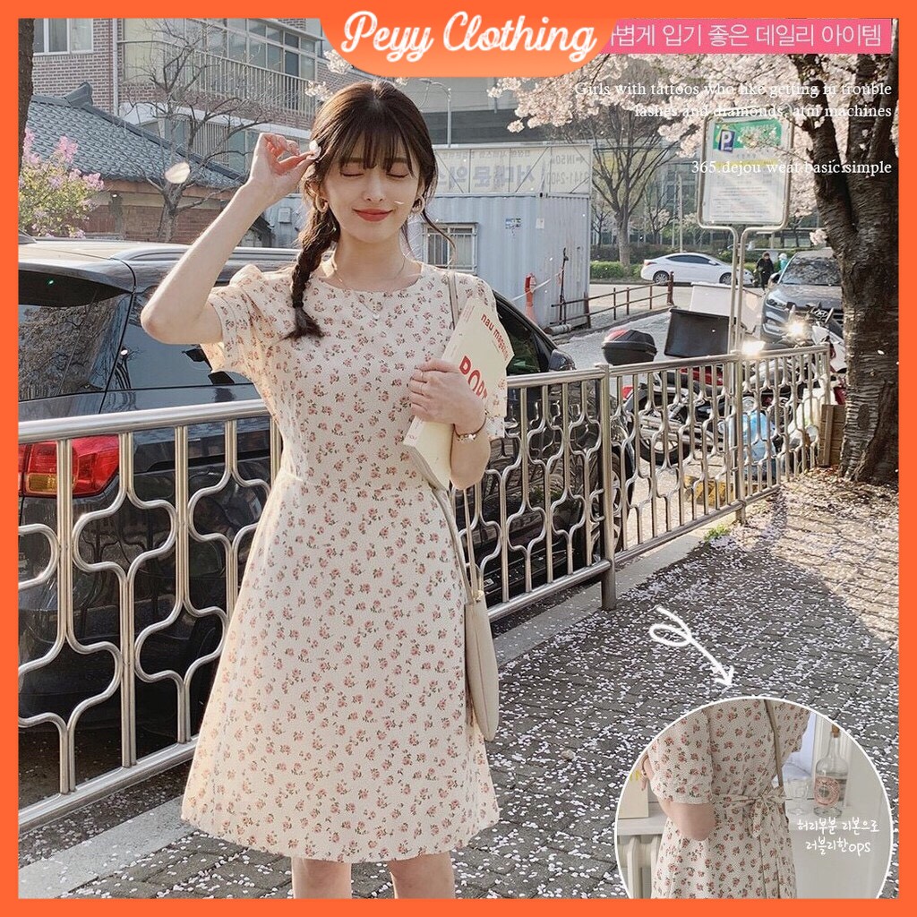Váy vintage hoa nhí tiểu thư phong cách ulzzang Hàn Quốc V90 - Peyy