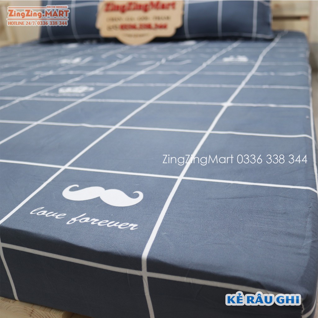 Bộ Ga Gối Poly Ga trải giường | Bộ Drap giường Kẻ Râu Ghi( 1 ga + 2 vỏ áo gối ) - ZingZingMart