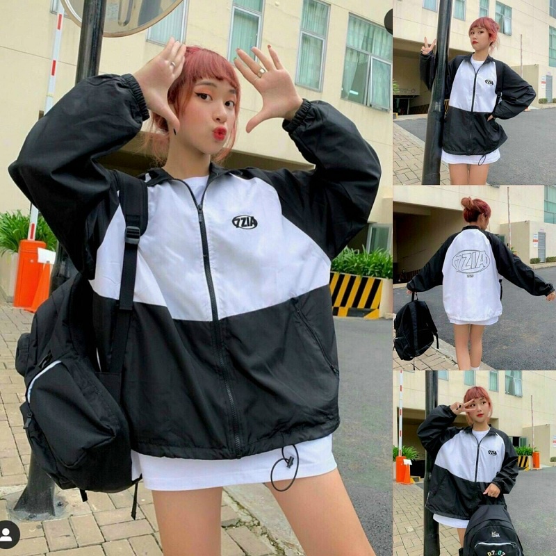ÁO KHOÁC DÙ GIÓ UNISEX NAM NỮ PHỐI MÀU ĐEN TRẮNG, ÁO KHOÁC DÙ NAM NỮ FORM RỘNG 7ZIP