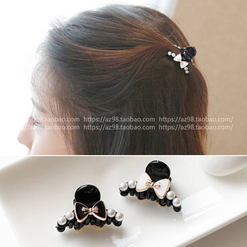 Phụ kiện tóc Hàn Quốc Elegant Black and White Bow Pearl Kẹp tóc nhỏ Liuhai bên Clip bắt clip