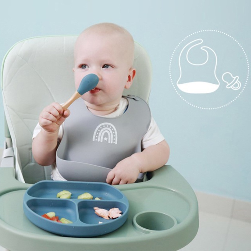 Set 2 Yếm Ăn Silicone Cấp Thực Phẩm Chống Nước Có Thể Điều Chỉnh Kích Cỡ Cho Bé Sơ Sinh