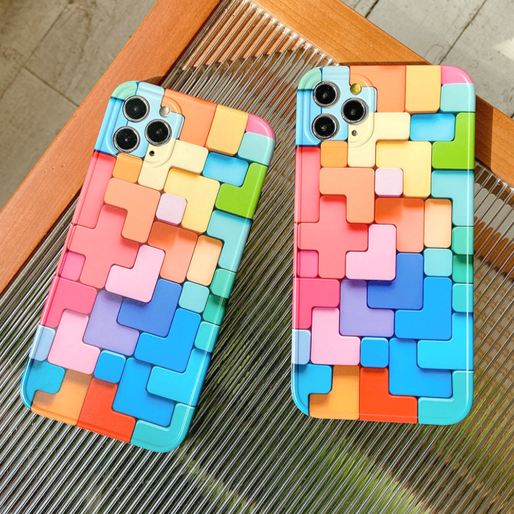 Ốp điện thoại IMD mềm chống sốc họa tiết trò chơi Geometric Tetris cho IPhone 12 11 Pro Max X Xs Max XR 7 8 | BigBuy360 - bigbuy360.vn