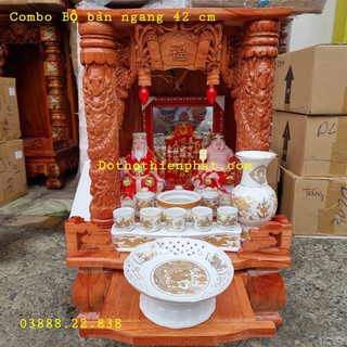 COMBO Bộ bàn thờ thần tài thổ địa gỗ xoan ngang 42cm
