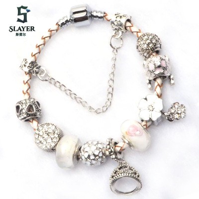 Vòng tay charm mạ bạc trắng cách điệu vòng tay nữ DIY hạt thủy tinh chanh xả có hộp PK07