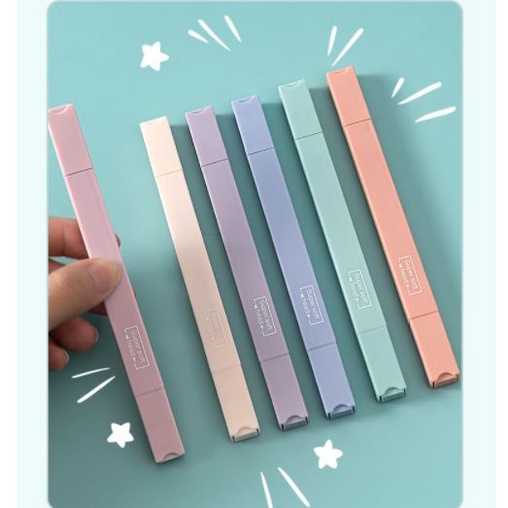 (Bán Buôn Sỉ) Set 6 bút lông Highlight vuông mầu pastel 2 đầu