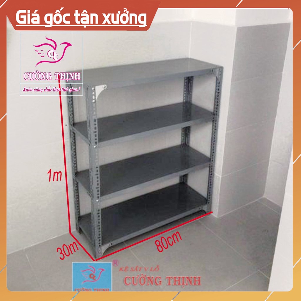 Kệ sắt 4 tầng, Cao 1m x Dài 80cm x Rộng 30cm, Kệ sắt V lỗ đa năng, Lắp ráp đựng đồ dùng trong nhà