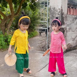 Bộ bà ba gấm tay lửng cho bé gái