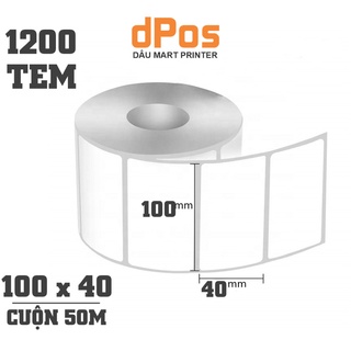 Tem decal nhiệt 100x40mm dùng in tem nhãn phụ, thông tin hàng hóa - Size 10x4cm cuộn 50m 1200 tem