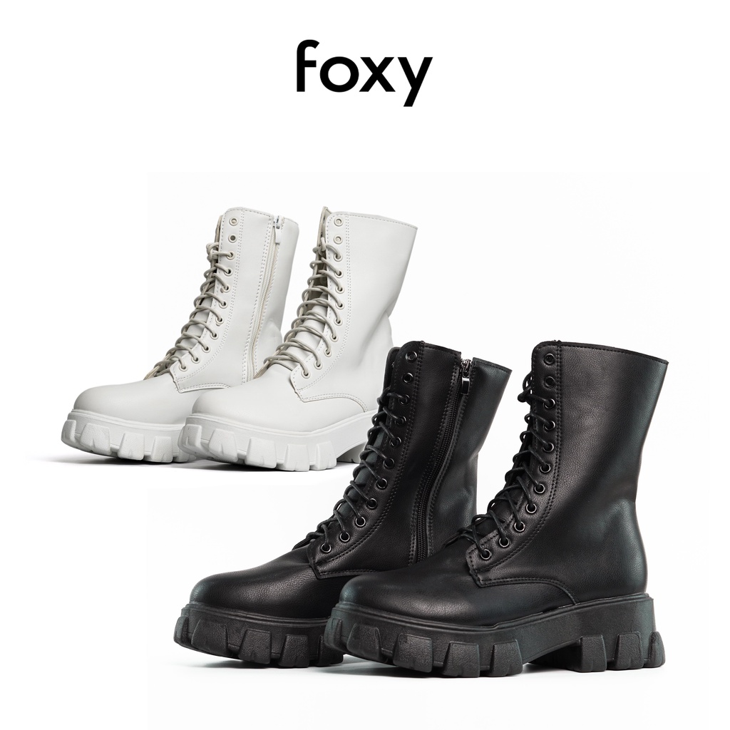 Giày Boots Nữ Cổ Cao Giày Martin FOXY Đế Tăng Chiều Cao Buộc Dây Kéo Khoá Phong Cách Gợi Cảm - FOX031