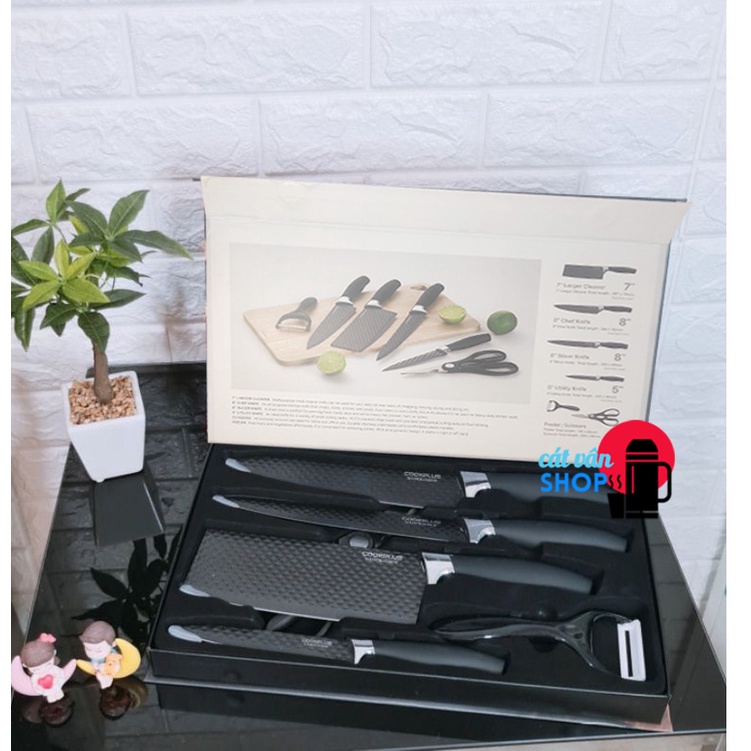 Bộ dao 6 món chống dính LocknLock bằng thép không gỉ 4 dao 1 bào 1 kéo CKK103S6