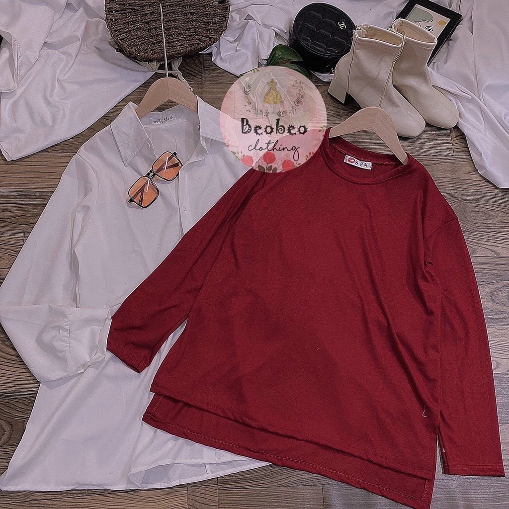 Set đầm sơ mi trắng tay dài kèm áo gile đỏ vintage