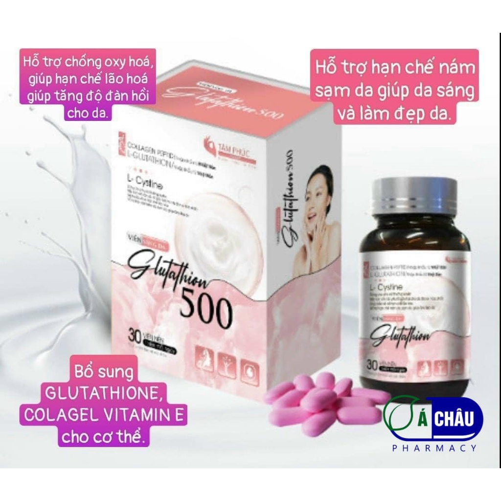 Viên Sáng Da - GLUTATHION 500 TẠM BIỆT THÂM NÁM, TÀN NHANG L-cystine Collagen Peptide