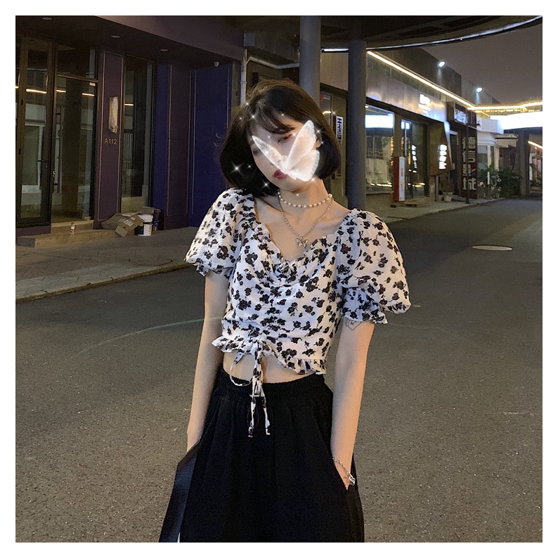 Áo Kiểu Tay Ngắn Hở Eo Thiết Kế Theo Phong Cách Pháp Nữ Tính Thời Trang | BigBuy360 - bigbuy360.vn