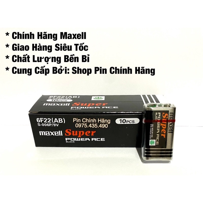 Hộp 10 Viên Pin 9V Maxell 6F22(AB) (Pin Vuông) Hàng Chính Hãng