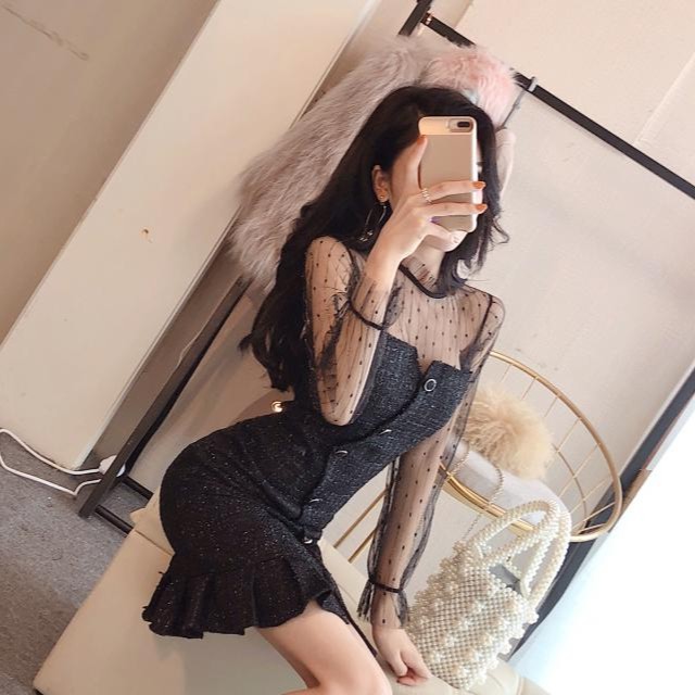 Đầm dáng ôm mini tay lưới Emilyshop