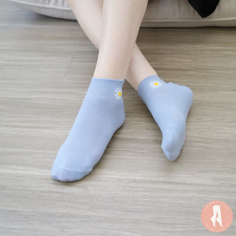 [RẺ VÔ ĐỊCH] Combo 3 Đôi Tất Vớ Nam Nữ Đi Giày - Tất cổ Trụ Hoa Cúc Lẻ Mix Màu Siêu Xinh