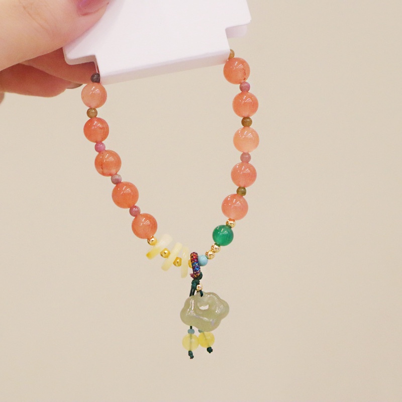 [Hàng Mới] Vòng Tay Hạt Ngọc Bích Tròn Màu Hồng Thiết Kế Niche