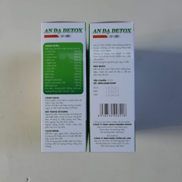 Nano Curcumin An Dạ Detox giúp giảm nhanh các triệu chứng viêm đau dạ dày, viêm loét dạ dày, tá tràng- hộp 20 gói