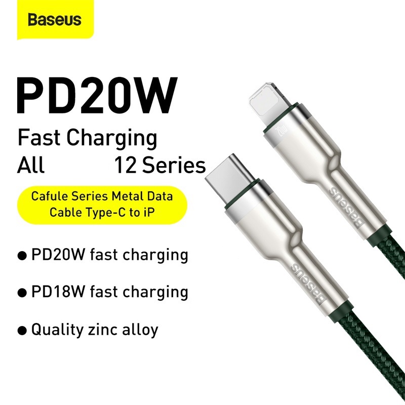 Dây Sạc Nhanh PD 20W Type C to L Cáp Sạc Nhanh Baseus Cafule Metal Data Cable Dài 1M/2M - BH 12 Tháng